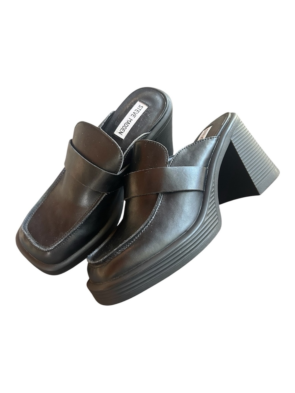 Steve Madden Fraim Mule Size 8.5 Black Leather Heeled Loafer